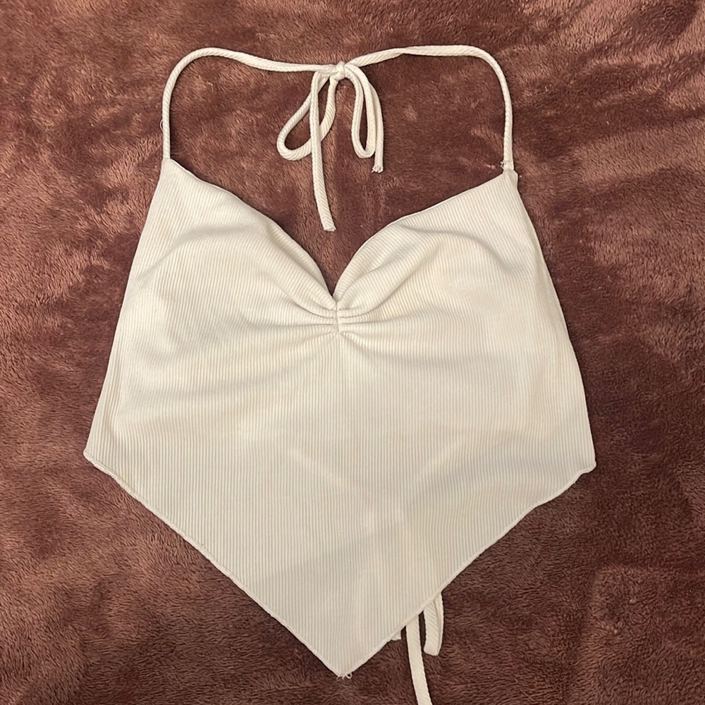 Amable White Open Back crop top
